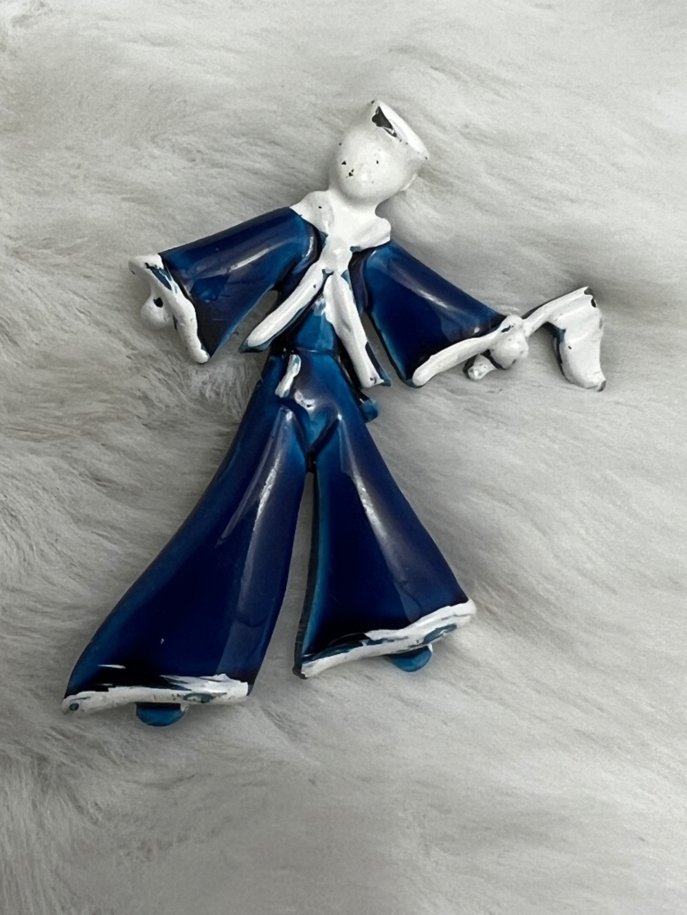 Vintage Blue and White Enamel Sailor Figural Nautical Brooch Pin